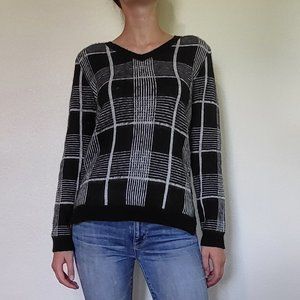 Black & White Checkerboard/Plaid Fuzzy Sweater!